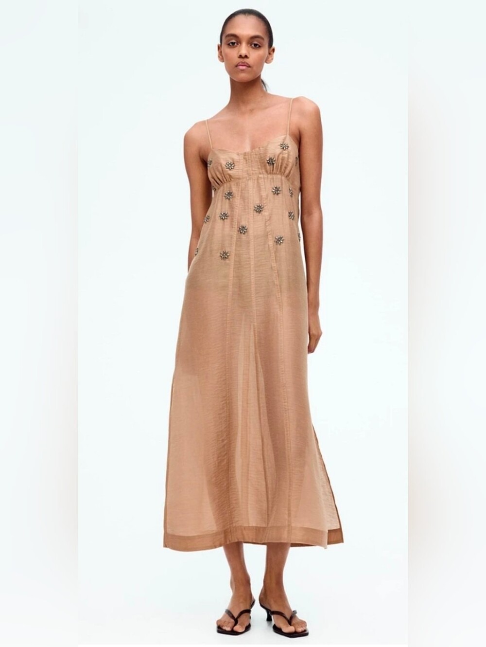 H&M Beige Embellished Midi Dress
